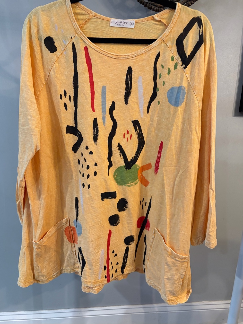 Jess & Jane Yellow Abstract Paint Stroke Tunic size xl